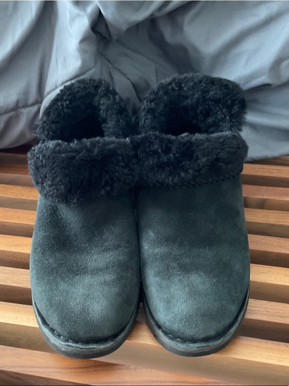 UGG Black Suede Shearling Clog-Style Booties